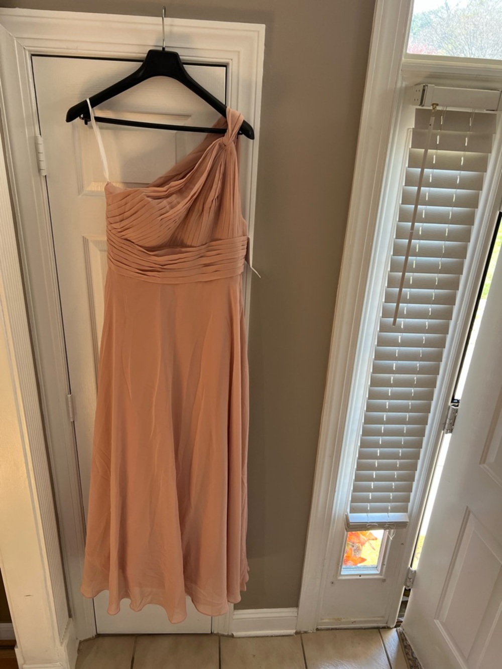 Draped One-Shoulder Blush Pink Chiffon Dress